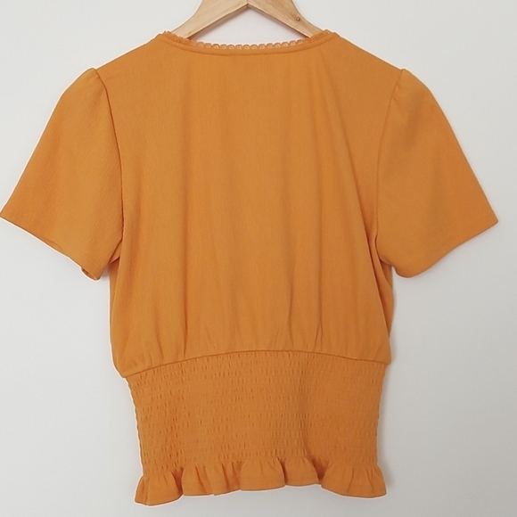 1. State Faux Wrap Top with Smocked Waist and Lace Detail Size Medium - Picture 3 of 7